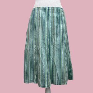 blue and green pinstripe vintage 90s preppy cotton midi skirt
